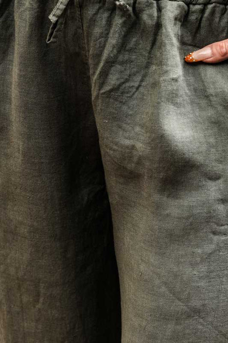 Linen trousers in petrol with elastic waistband - One Size