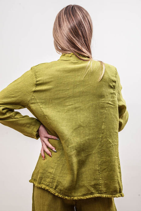 Linen jacket olive green - One Size