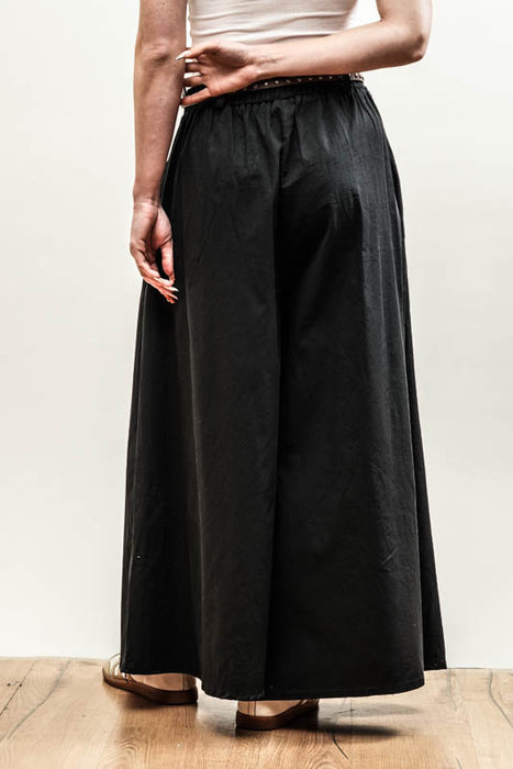 Cotton/polyamide wide-leg trousers with belt, black - One Size