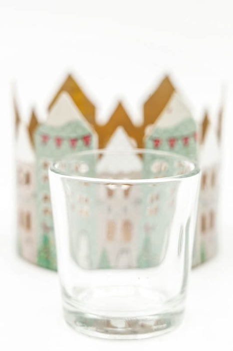Photophore avec imprimé émaillé « Village de Noël » 10 cm