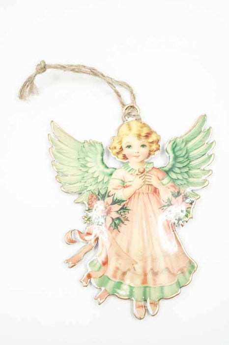 Pendentif imprimé émail ange aux fleurs couleurs pastel 10 cm