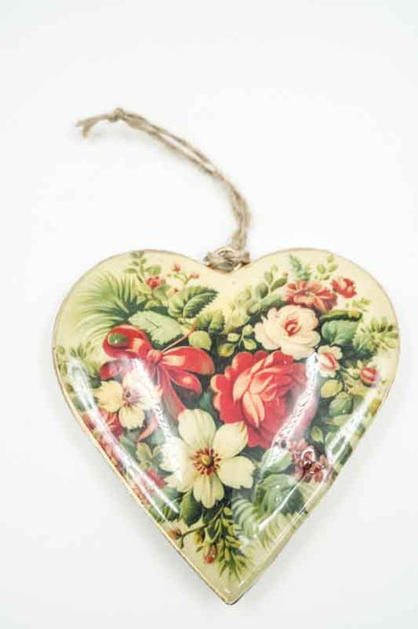 Pendentif avec cœur imprimé en émail vert clair avec fleurs multicolores 10 cm