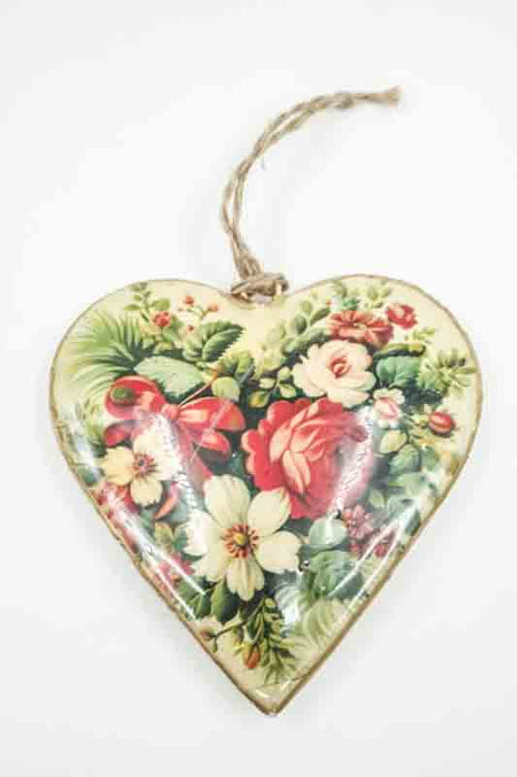 Pendentif avec cœur imprimé en émail vert clair avec fleurs multicolores 10 cm
