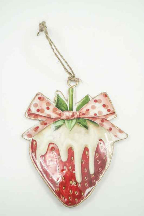 Breloque ornée d’une fraise imprimée en émail 9,5 x 10 cm