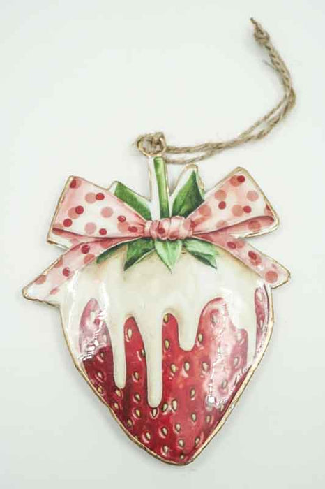 Breloque ornée d’une fraise imprimée en émail 9,5 x 10 cm