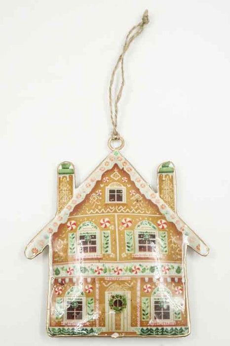 Ornament with enamel print gingerbread house with 2 chimneys 10cm