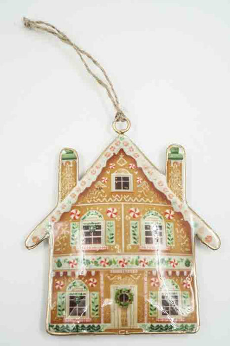 Ornament with enamel print gingerbread house with 2 chimneys 10cm