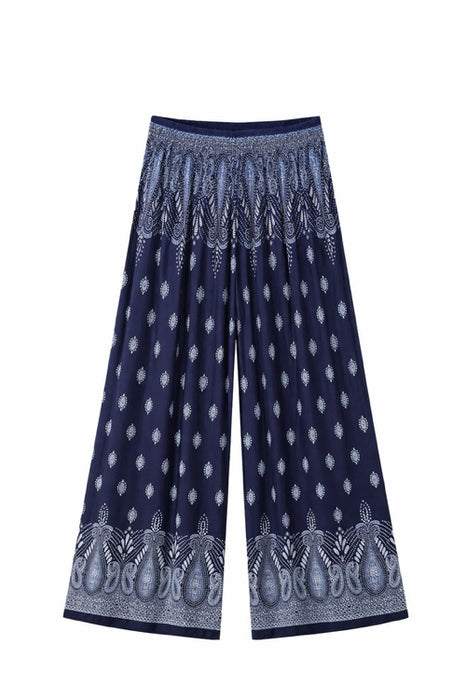 Palazzo Hose Rayon marineblau/hellblau/weiss - One Size