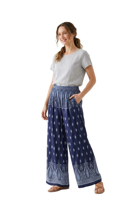 Palazzo Hose Rayon marineblau/hellblau/weiss - One Size