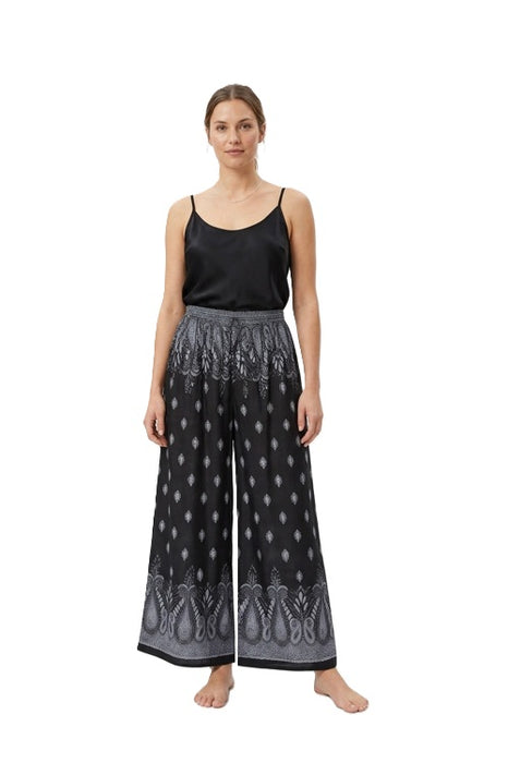 Palazzo Hose Rayon schwarz/grau gemustert - One Size