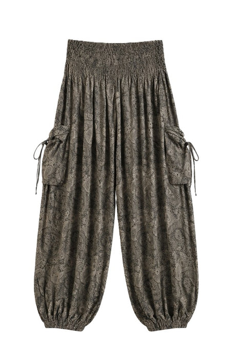 Pantalon sarouel en rayonne vert/kaki/multicolore - Taille unique