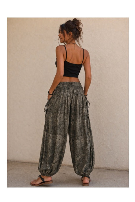 Pantalon sarouel en rayonne vert/kaki/multicolore - Taille unique