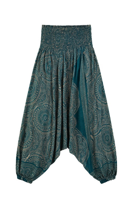 Pantalon sarouel Rayon pétrole/sable/multicolore - Taille unique