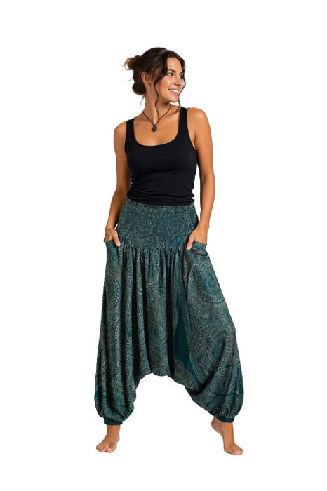 Pantalon sarouel Rayon pétrole/sable/multicolore - Taille unique