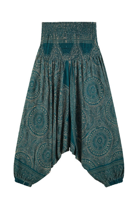 Pantalon sarouel Rayon pétrole/sable/multicolore - Taille unique