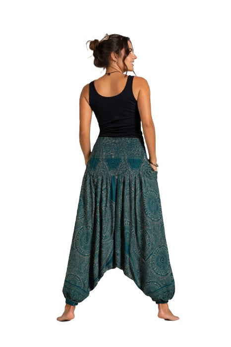 Pantalon sarouel Rayon pétrole/sable/multicolore - Taille unique