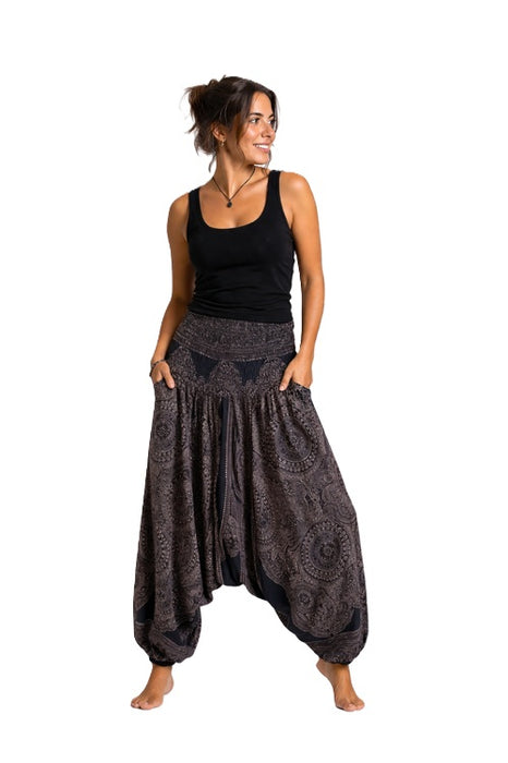Pantalon Sarouel Rayon marron foncé/beige/multicolore - Taille Unique