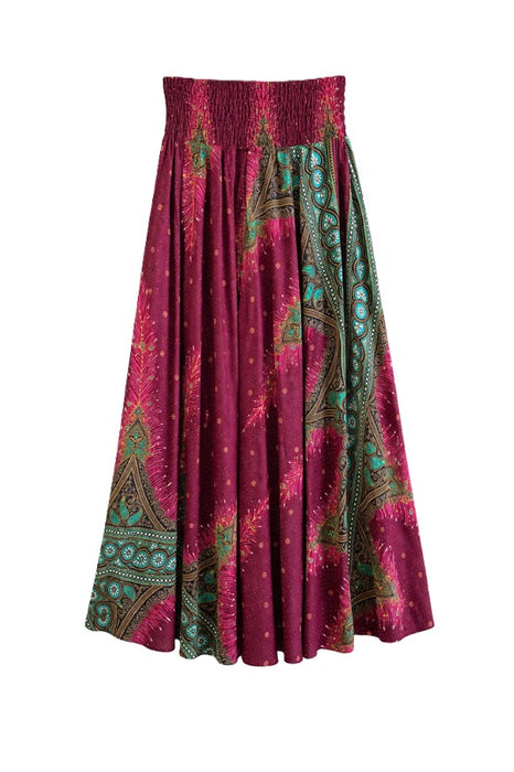 Jupe lang Rayon mit Gurt bordeaux/grün/multicolor - One Size