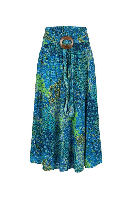Jupe lang Rayon mit Gurt blau/türkis/gelb/multicolor - One Size
