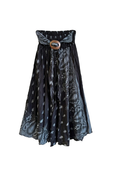 Long rayon skirt with belt black/grey/white/multicolor - One Size