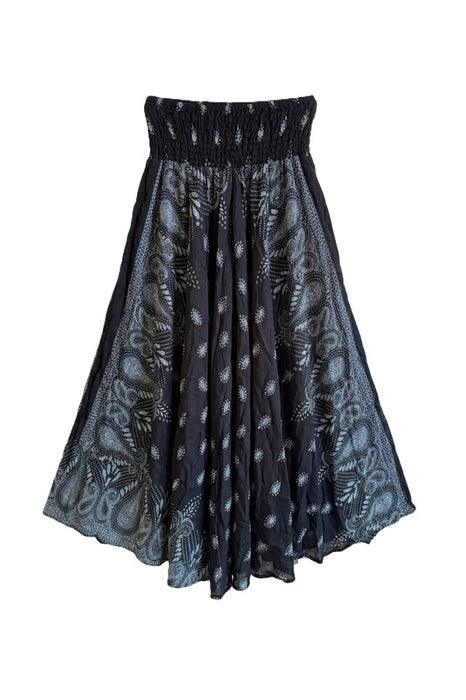 Long rayon skirt with belt black/grey/white/multicolor - One Size
