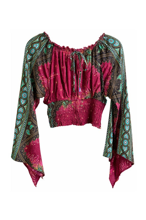 Top Carmen Rayon bordeaux/grün/multicolor - One Size