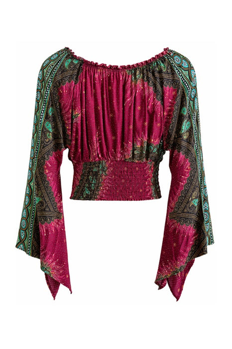 Top Carmen Rayon bordeaux/grün/multicolor - One Size
