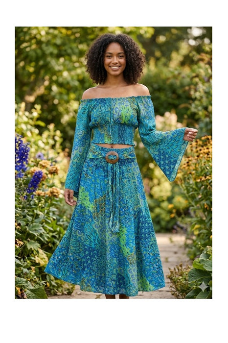 Top Carmen Rayon blue/turquoise/yellow/multicolor - One Size