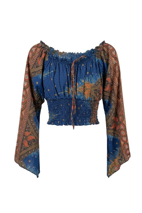 Top Carmen Rayon dunkelblau/orange/multicolor - One Size