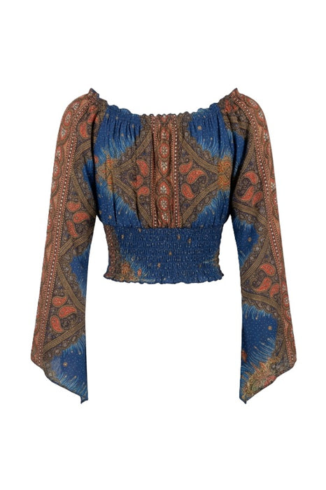 Top Carmen Rayon dunkelblau/orange/multicolor - One Size