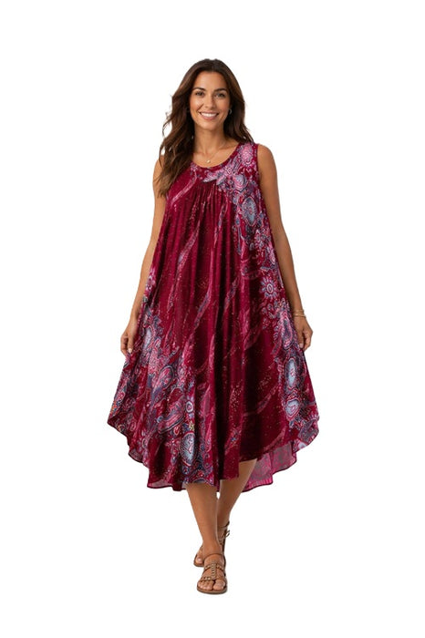 Robe ample Penny en rayonne bordeaux/rose/gris/multicolore - Taille unique