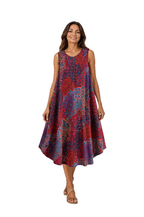 Robe évasée Penny en rayonne rouge/bleu/orange/multicolore - Taille Unique