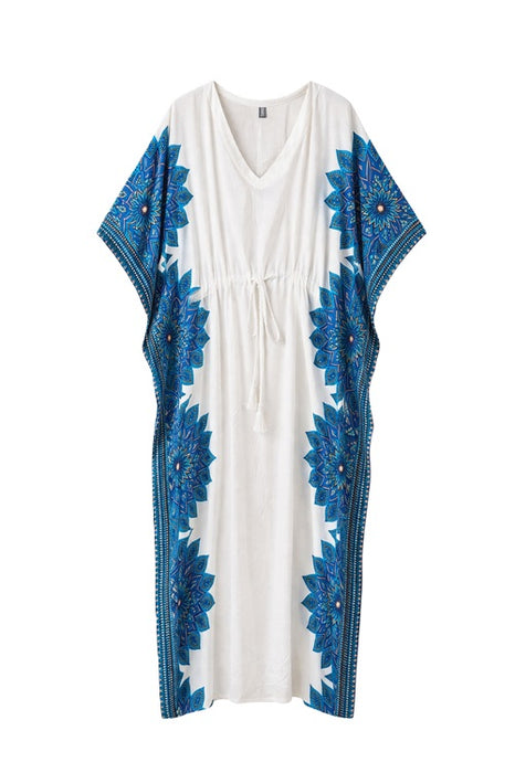 Kaftan dress rayon white/blue/turquoise/yellow/black - One Size
