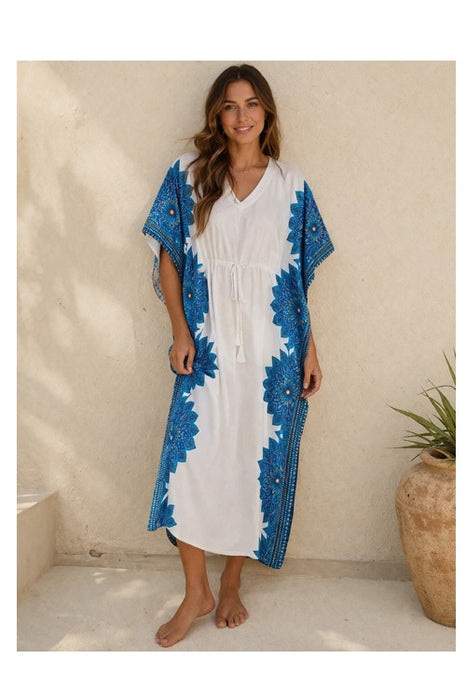 Kaftan dress rayon white/blue/turquoise/yellow/black - One Size