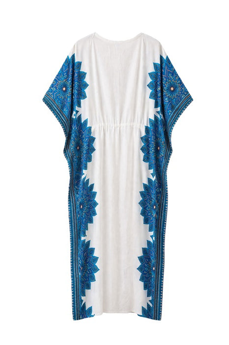 Kaftan dress rayon white/blue/turquoise/yellow/black - One Size
