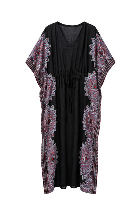 Kaftankleid Rayon schwarz/grau/weiss/rot - One Size