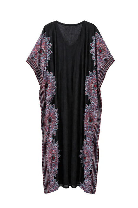 Kaftankleid Rayon schwarz/grau/weiss/rot - One Size