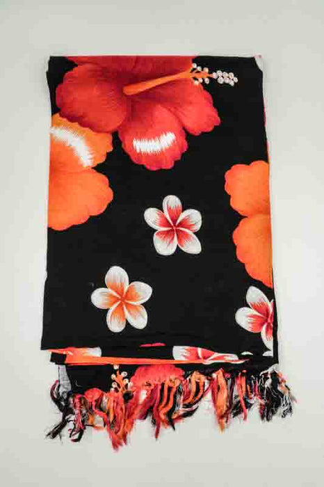 Sarong schwarz/orange/rot Blumen 110x160 cm