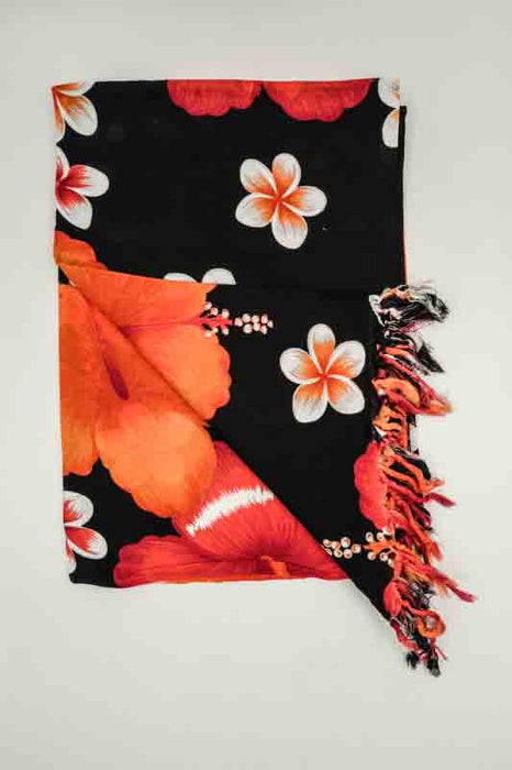 Sarong schwarz/orange/rot Blumen 110x160 cm