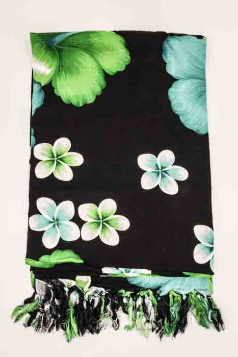 Sarong schwarz/grün/weiss Blumen 110x160 cm