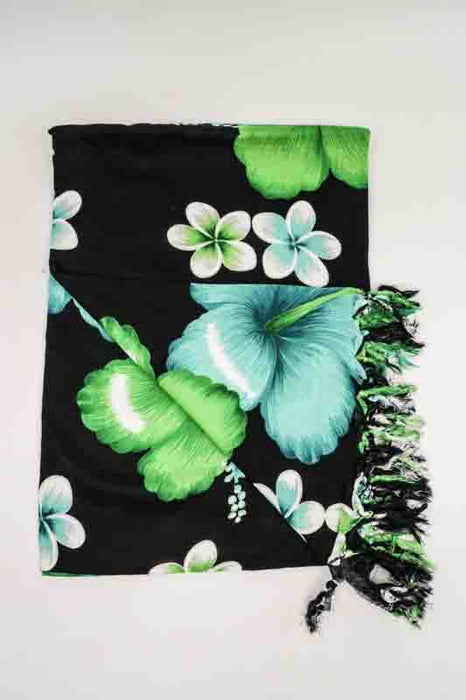 Sarong schwarz/grün/weiss Blumen 110x160 cm
