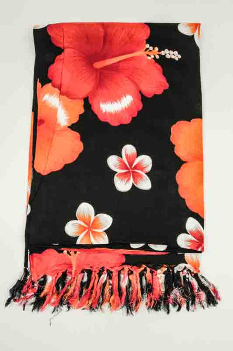 Sarong schwarz/orange/weiss Blumen 110x160 cm