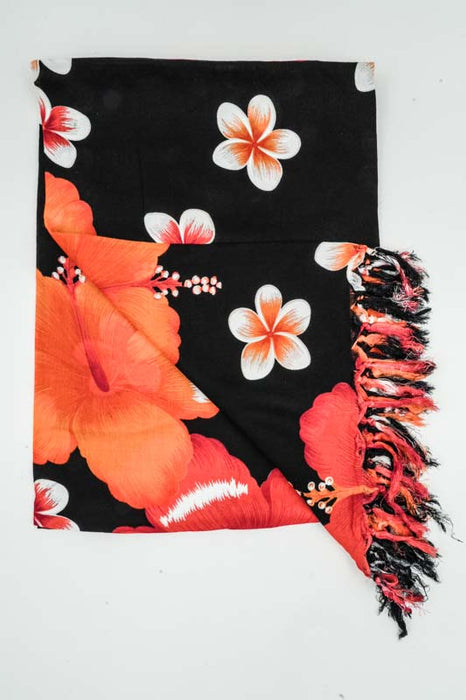Sarong schwarz/orange/weiss Blumen 110x160 cm