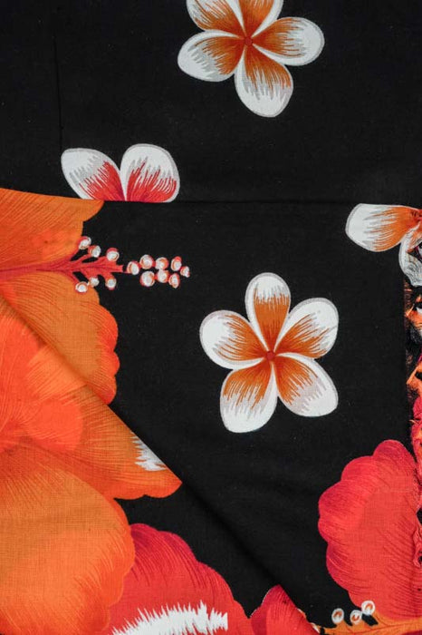 Sarong schwarz/orange/weiss Blumen 110x160 cm