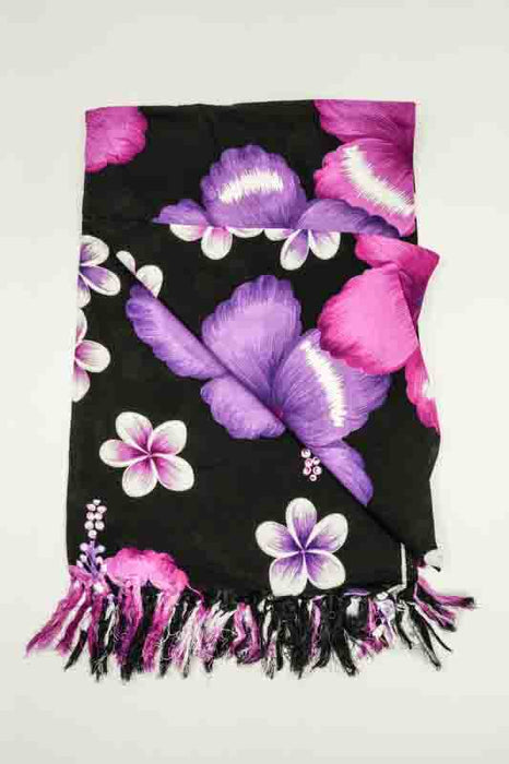 Sarong schwarz/violett/weiss Blumen 110x160 cm