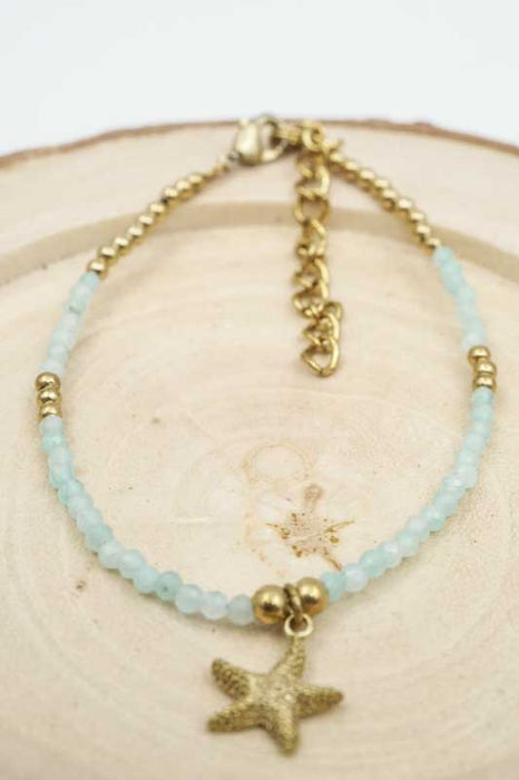 Armband 2mm Amazonit mit Seestern Anhänger