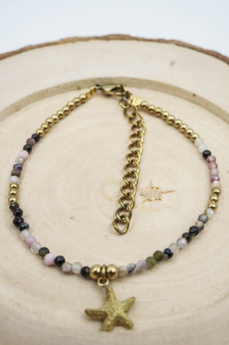 Armband 2mm Turmalin mit Seestern Anhänger