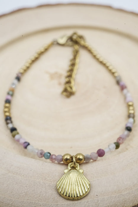 Armband 2mm Turmalin mit Muschel Anhänger