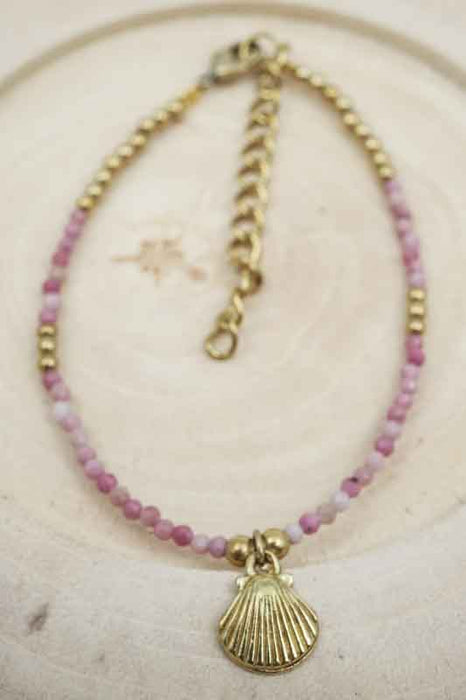 Armband 2mm pink Turmalin mit Muschel Anhänger