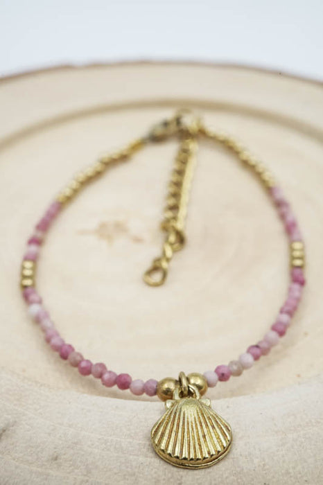 Armband 2mm pink Turmalin mit Muschel Anhänger